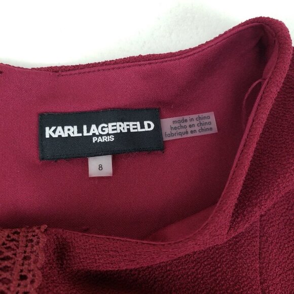 Karl Lagerfeld Lace Embroidered Dress Womens 8 Burgundy Knee Length 3/4 Sleeve - Picture 9 of 13
